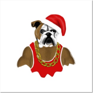 Gangster Santa Boxer Dog Funny Christmas Art Gift Posters and Art